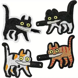 Cat Pattern Patch, 4 Counts/set Cute Cartoon Design Patch, Funny Embroidered Patches for Backpacks, Dog Harnesses, Army Vests, Hats, Helmets, Unique Embroidery