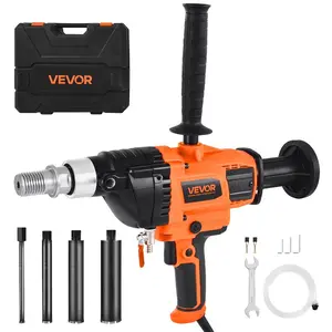 summervibes VEVOR Diamond Core Drilling Machine, 0.8-6.3 in Drilling Diameter, Handheld Dry and Wet Concrete Core Drill Rig with 4 Drill Bits, 0-1800RPM Variable Speed, UNC1 1/4-7, for Concrete Brick Stone, 2000W
