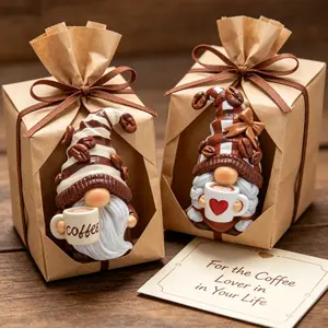 2-Piece Farmhouse Modern Resin Gnome Figurines Set, Kitchen Shelf Tiered Tray Home Decor, Gift for Coffee Lovers Collectible Teacher