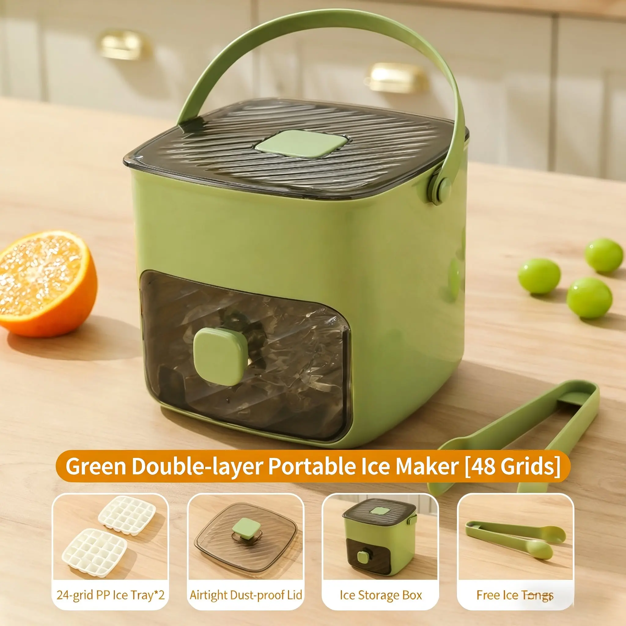 48 Grid Double Layer Ice Cube Tray Easy Press Lid Food Grade Lightweight Portable Ice Mold for Drinks Beverage Tea Coffee Kitchen Use
