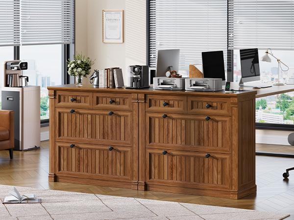 SEDETA 4 Drawers File Cabinet, 33" Farmhouse Filing Cabinets for Home Office fit Legal/Letter/A4 File, Wood Office File Cabinet with Power Outlets, Printer Stand with Storage