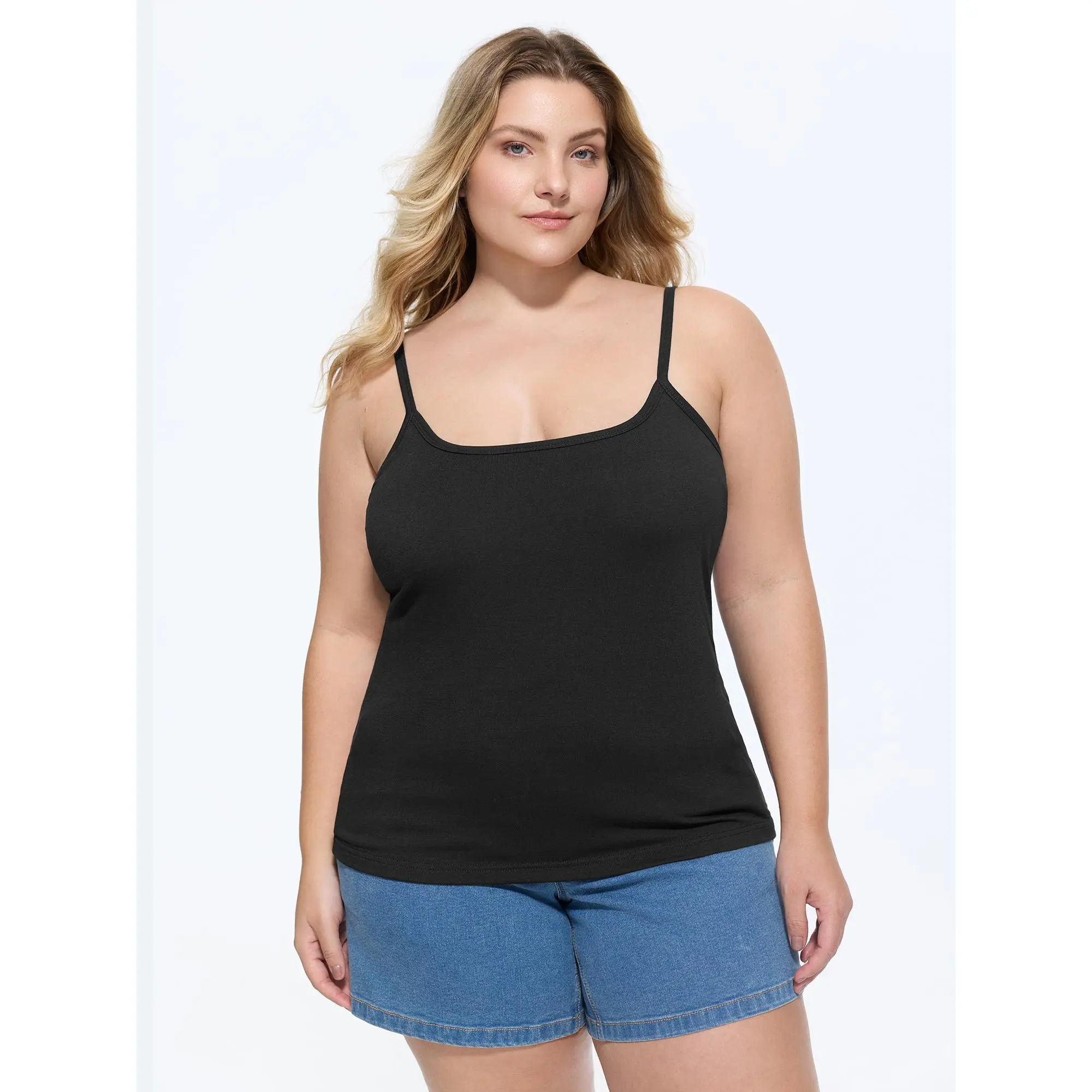 BloomChic Plus Size Supersoft Tank Top, Solid Stretchy Leisure Garment with Sewn-In Cups for Summer Finds, Sleeveless, Lady, Basic, Fabric, Cami Sleeveless Top, Casual Fitted Sleeveless