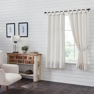 Stitched Burlap White Short Panel Curtains
