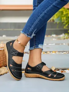 Women's Hollow Out Breathable Mary Jane Flat Heel Sandals, Soft Rubber Sole Anti-Slip Comfortable Flip Flops, Lightweight Versatile Mid-Calf Casual Shoes Summer