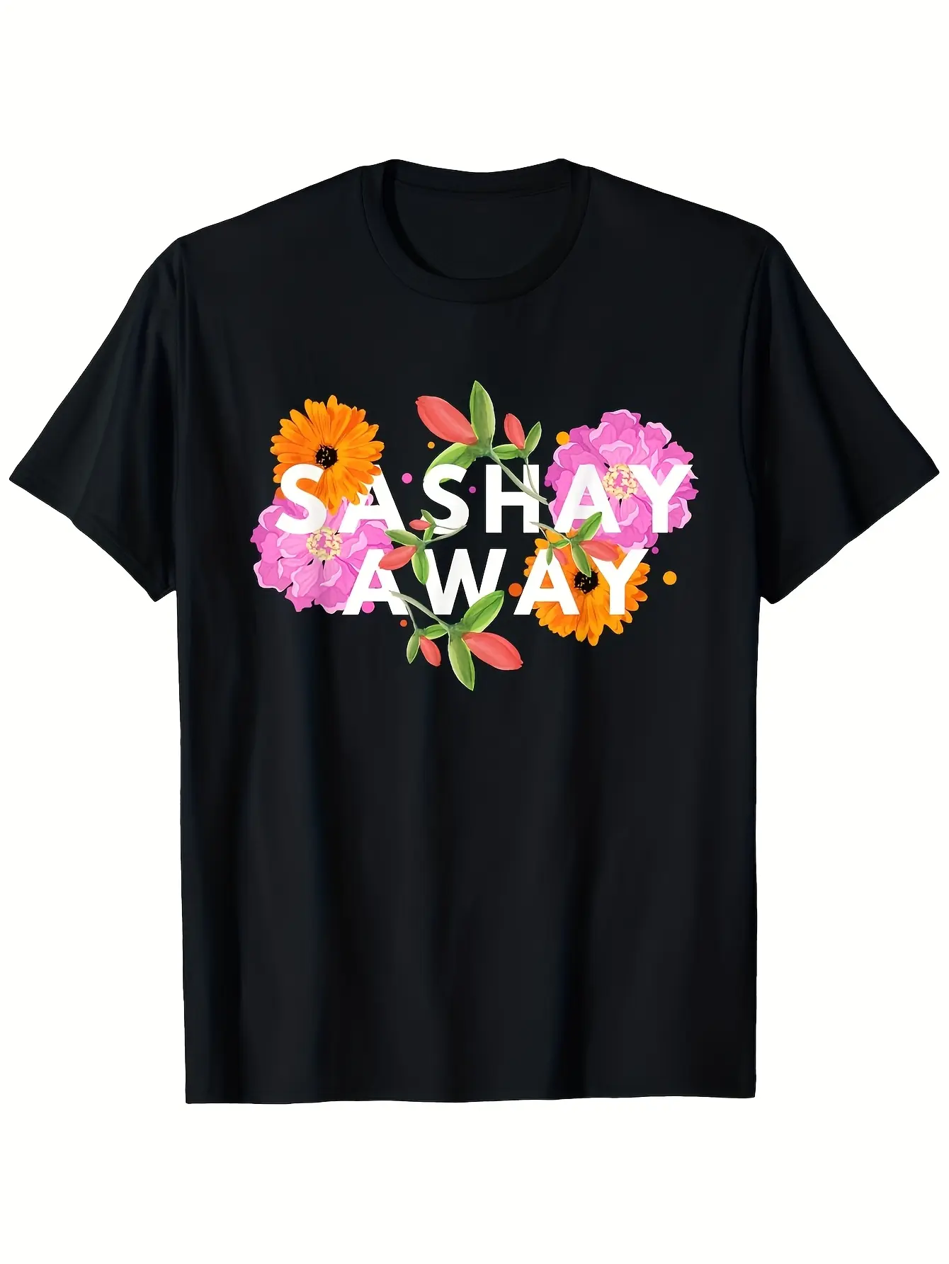 Sashay Away Drag Race T Shirt Black Tee with White Text & Floral Graphic Drag Queen Merchandise Soft Breathable Shirt for RuPaul's Fans Costume Parties Casual Attire Unisex Fit (Same Style for Men and Women  Summer Short-sleeved Printed T-shirt