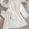 Valentine's Day Gift Set, Elegant Feminine Lace Sleepwear, Women's Short Dress with Thin Straps, Long Sleeve Robe with Bow Waist Belt