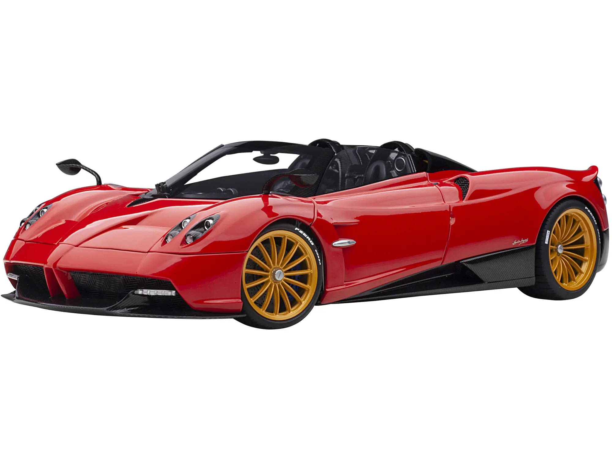 Pagani Huayra Roadster Rosso Monza Red and Carbon with Luggage Set 1/18 Model Car by Autoart
