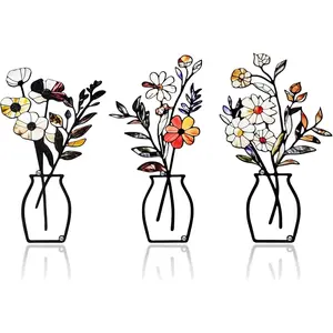 ArtCachet 3-Piece Metal Floral Wall Art - Bathroom Arts & Modern Farmhouse Decor,Home Wall Decors Sculptures for Living Room, Dining Room, Bedroom Wall Decorations & Housewarming Gift(Beige -3)