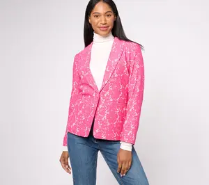 Occasions Susan Graver Pet Lace Fusion Notch Collar Fully Lined Blazer