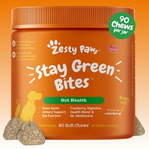 Zesty Paws Stay Green Bites Vitamin for Dogs Chicken Flavor Soft Chews with Probiotic & VitaFiber for Urinary & Gut Health 90 Count
