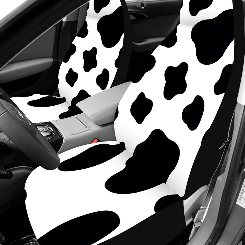 Car Seat Covers Full Set Universal Car Seat Covers for 5 Seats | Breathable Washable Car Seat Protector Black White Cow Pattern Car Seat Sun Cover Car Seat Covers Front Seats 2 Pieces Stylish Auto Interior Decoration Automotive Seat Covers Car Accessories