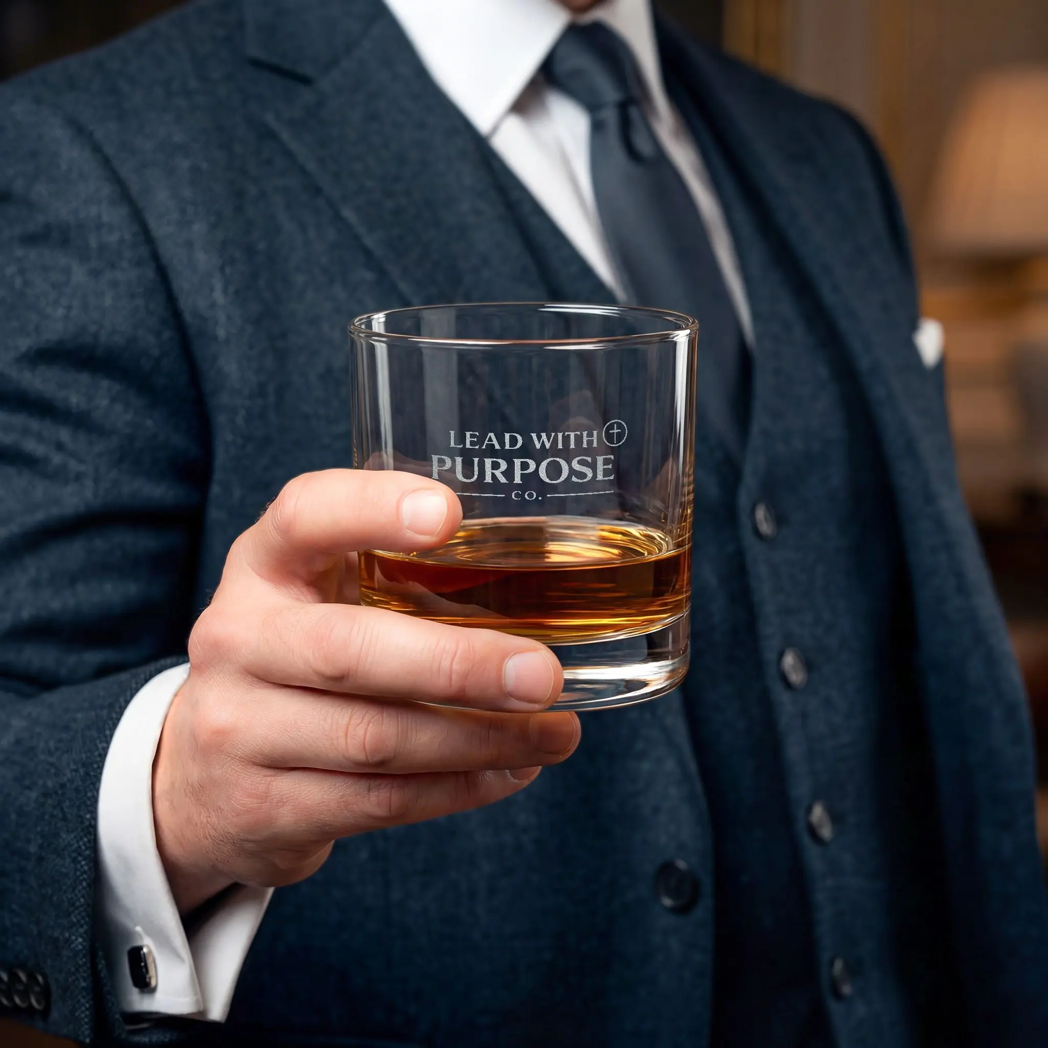 Engraved 10.5oz Whiskey Glass — "Lead With Purpose" Personalized Rocks Glass