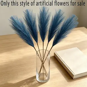 5pcs Blue Artificial Pampas Grass Decor, Fluffy Pampas Grass Stems, Vase Filler, Wedding Decoration, Valentine's Day, Home Wedding Centerpiece
