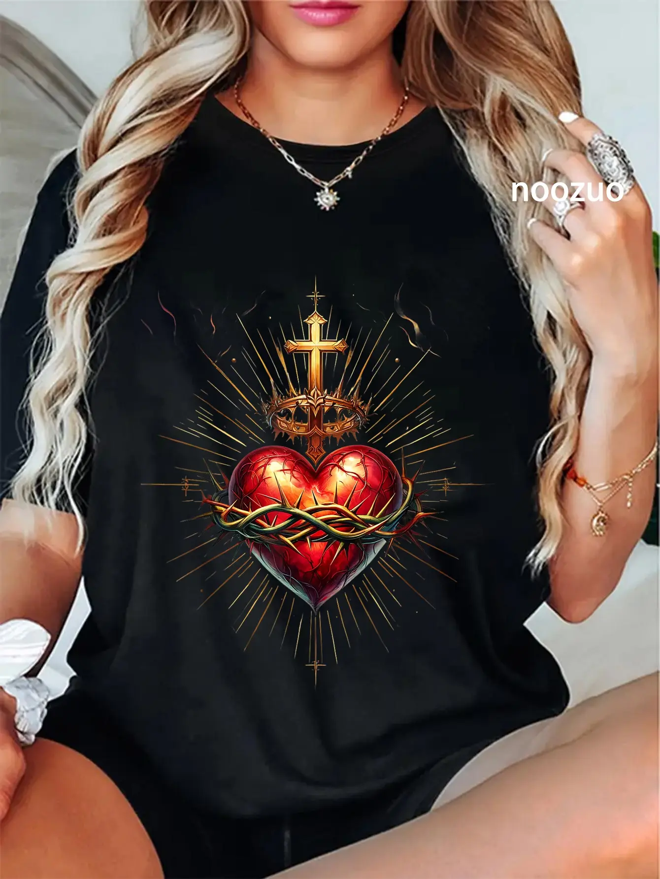 100% Cotton Sacred Heart of Jesus Catholic Devotion Faith T-Shirt Christ Christian Tops