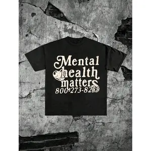 [Halloween cotton T-shirt] (220g Cotton T-Shirt) MENTAL HEALTH MATTERS Printed Short-Sleeved T-Shirt. Men's Summer Round Neck Short Sleeve T-Shirt, Fashion Printed T-Shirt