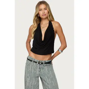 Irina Stud Cowl Neck Halter Top