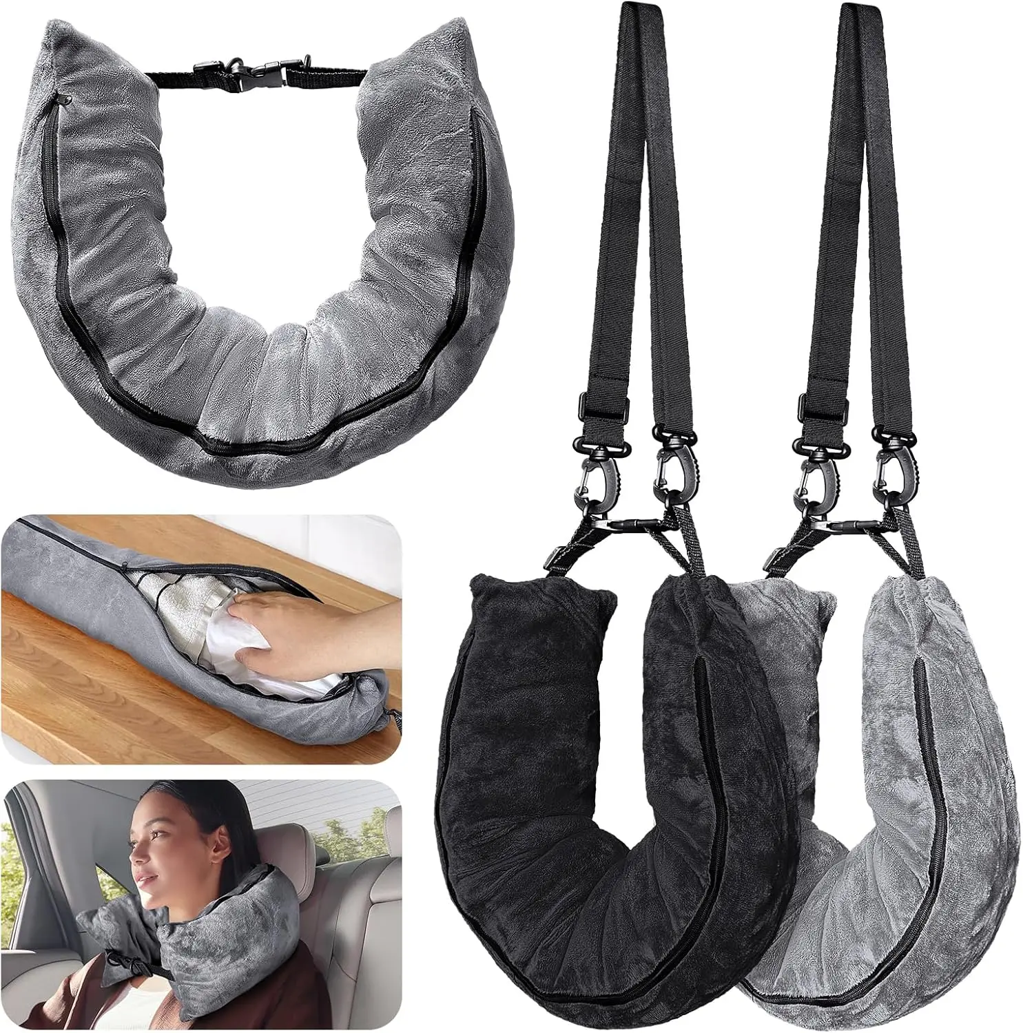 Stuffable Travel Pillow for Extra Luggage, Velvet Travel Neck Pillow with Adjustable Neck Size, Fits About Travel Essentials Multifunctional Sleeping