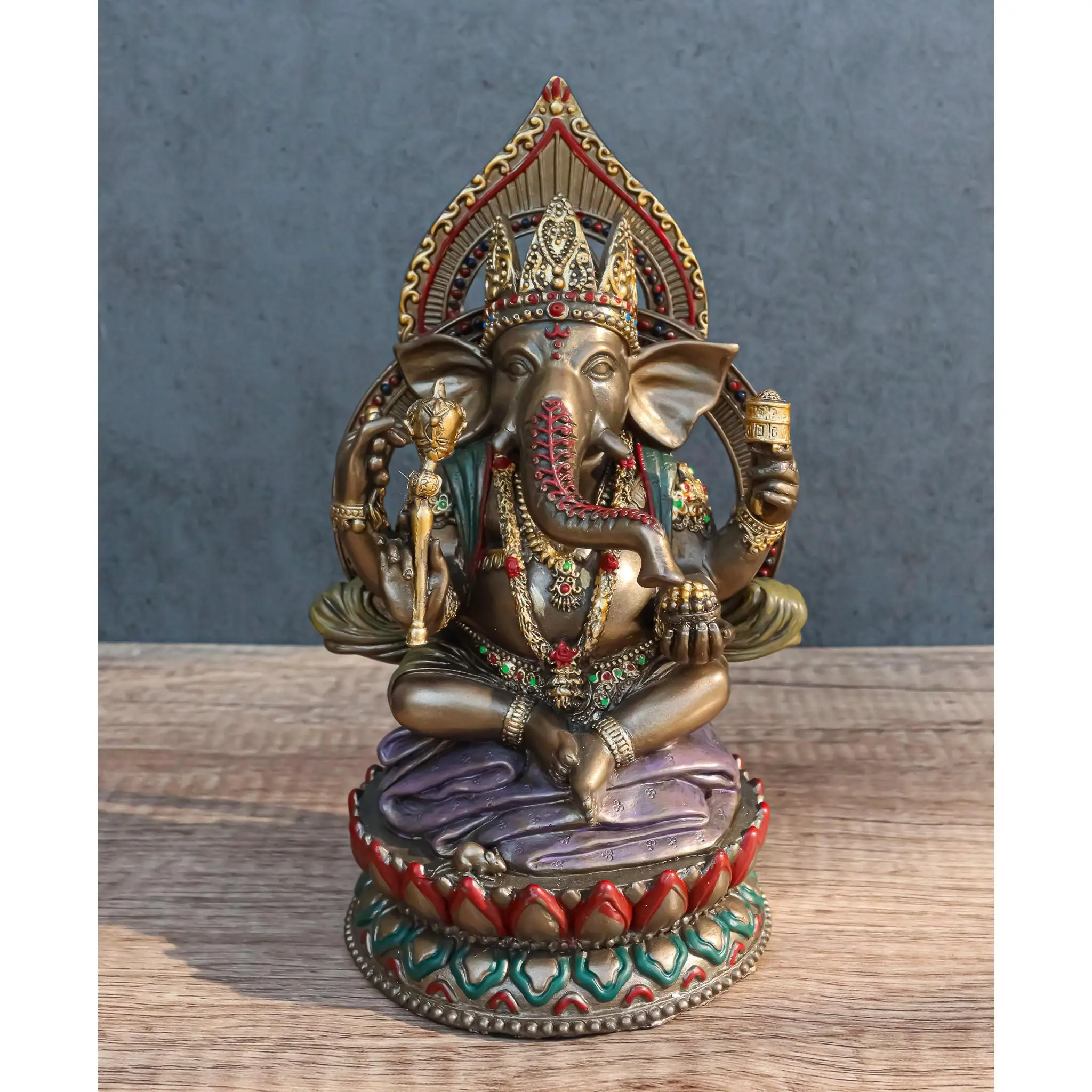 Ebros 8" Tall Lord Ganesha Hindu Religious Figurine - Hand-Crafted, Sitting On Giant Lotus Throne, Ideal Religious Gift for Home Decor, Home Supplies Display Piece (Included Bowl Accent)