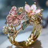 Women's Flower Butterfly Decorative Open Ring - 2cm Drip Design New Color Casual Fashion Wedding Accessories, Europe-US Trend Boutique, 14+ Years Adults Female GF Gift Jewelry