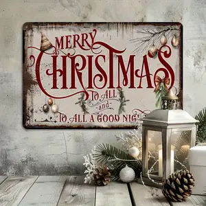 Vintage Christmas Metal Sign - 8x12 Inch Rustic Aluminum Wall Decor with "Merry Christmas to All and to All a Good Night" Design, Perfect for Home, Bar, Cafe, Garage, or Garden Holiday Decoration, Indoor/Outdoor Use, Christmas Decor Ornaments