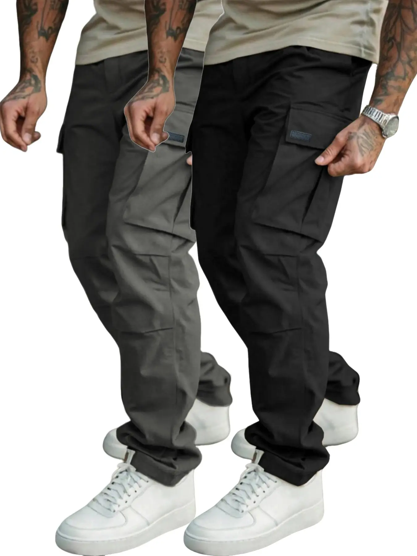 Men's Wrinkled Work Pants, Casual Trousers, Casual Comfy Pants, Military Style, Loose Fit, Multiple Pockets, Casual Slant Pocket, Perfect for Outdoor Activities and Daily Wear