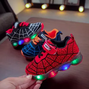 NewMGO Youngsters LED Light-Up Sneakers - Breathable Mesh Sneakers for Boys & Girls, Non-Slip Running & Walking Trainers with Glow-in-the-Dark Design, Black/White, Red/Black, Blue/Black Patterns