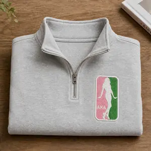 Funny AKA Girl Embroidered Quater Zip, Vintage  Alpha Kappa Alpha 1908 Pink and Green Ivy Leaf Crewneck, Greek Life Apparel, Mother's Day Gift