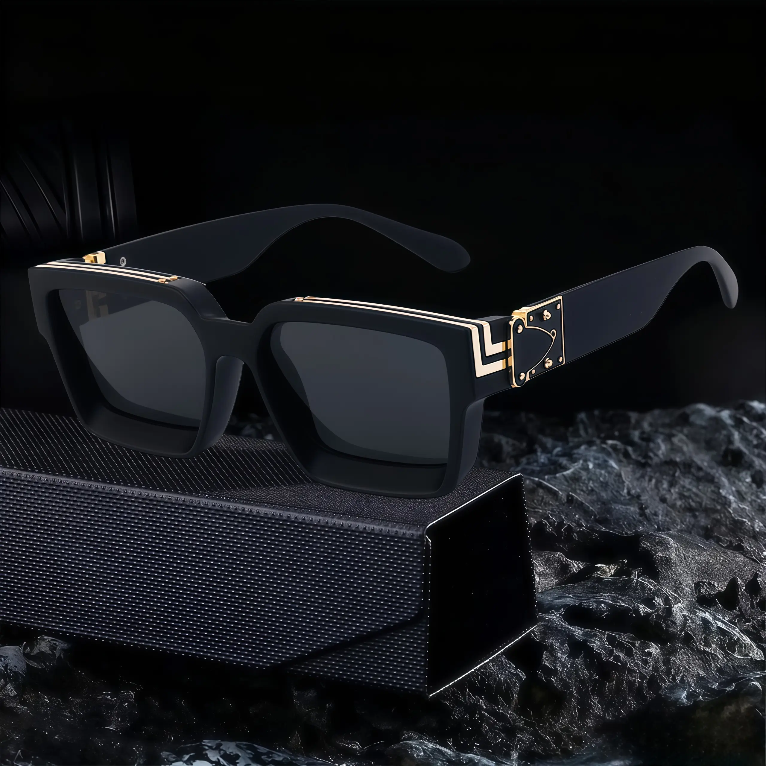 EUNOIALENS Men's Fashion Celebrity-Inspired Box-Shape European-American Style Sunglasses with Gold Accents, Gold Metal Sunnies, Unisex Adult Eyewear, Adults' Accessories, Cool Gifts for Guys, Fathersday Gift