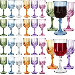 24 count Plastic   Glasses, 7 Oz Plastic Colored Water Goblets for Party Wedding, Unbreakable Drinking Glasses Cups with Stem,   Cups for , , , 6 Color