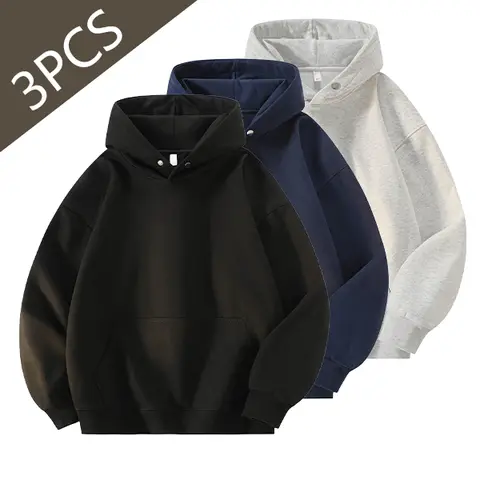 Men's solid color pullover hooded sweatshirt winter regular fit casual long sleeved hooded sweatshirt, men's daily wear Menswear Tops