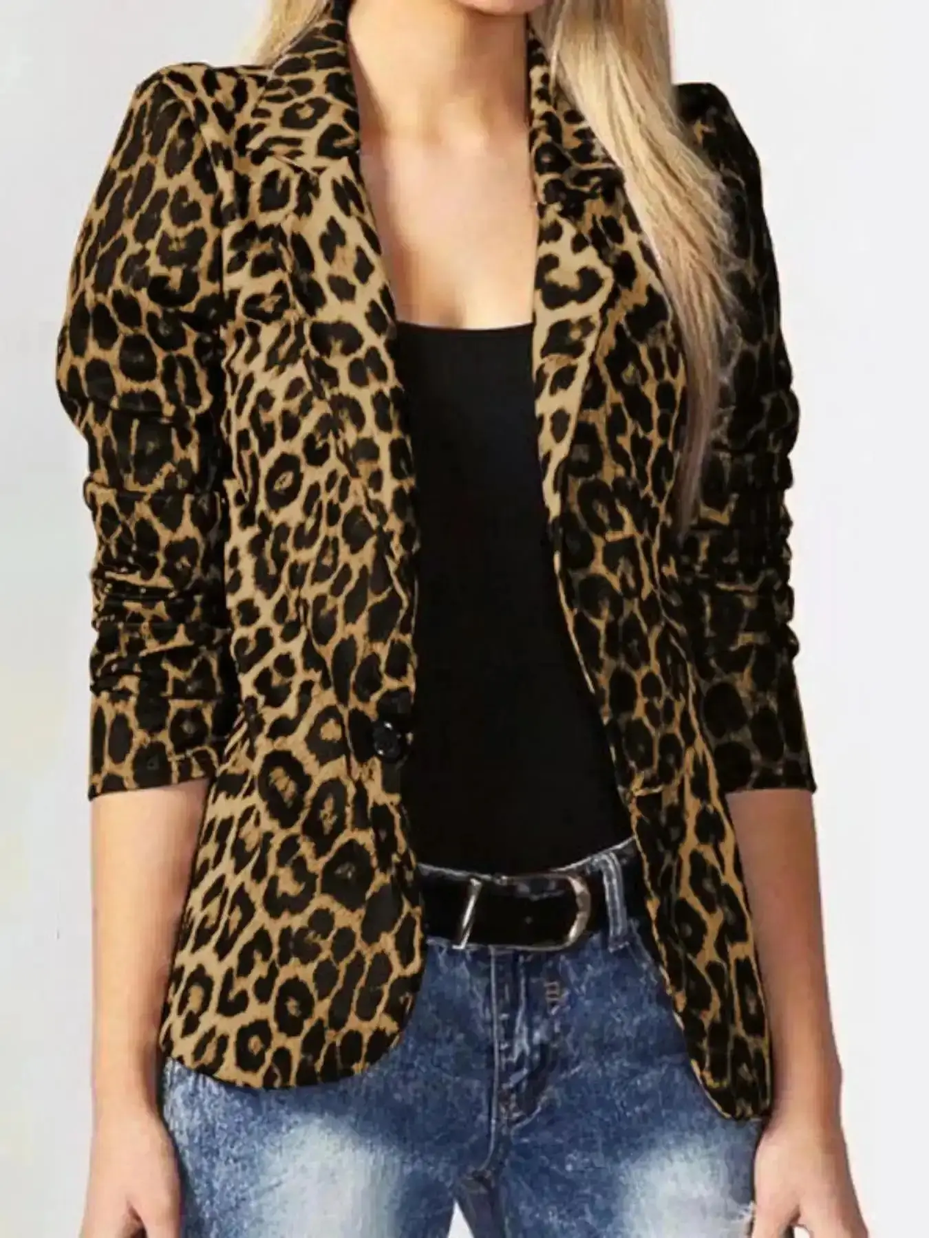 Women's Leopard Print Button Coat, Casual Fitted Long Sleeve Lapel Outerwear for Fall & Winter, Ladies Clothes for Daily Wear, Womenswear, Everyday Essential, Daily Essential, Must Have Item, Easy Styling