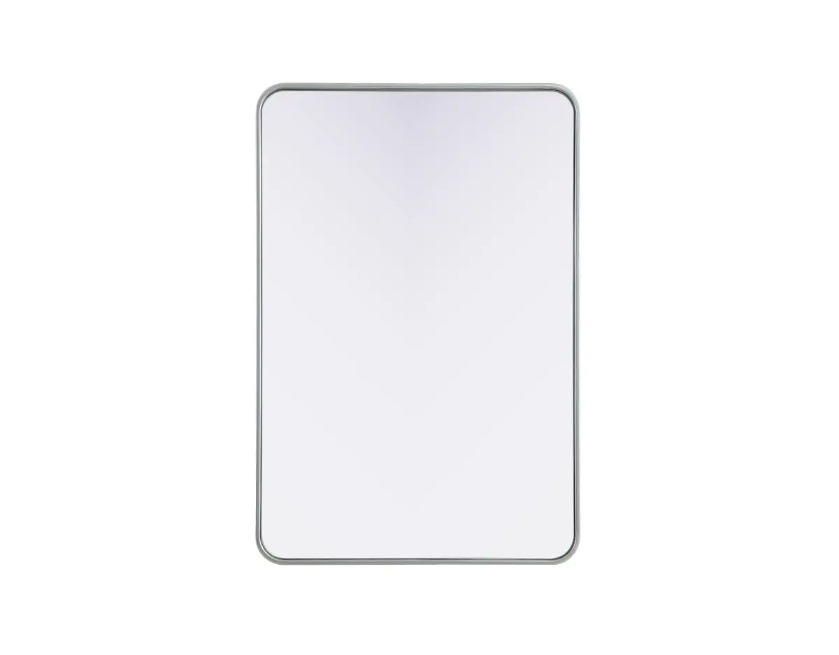360 Stand Silver Contour Metal Rectangle Mirror - 27x40 in., Smooth Reflective Modern Contemporary Design, Rounded Corners, Wall Mounting, Elegant Home Decor Mirror, Wall Mirror