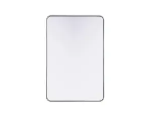360 Stand Silver Contour Metal Rectangle Mirror - 27x40 in., Smooth Reflective Modern Contemporary Design, Rounded Corners, Wall Mounting, Elegant Home Decor Mirror, Wall Mirror