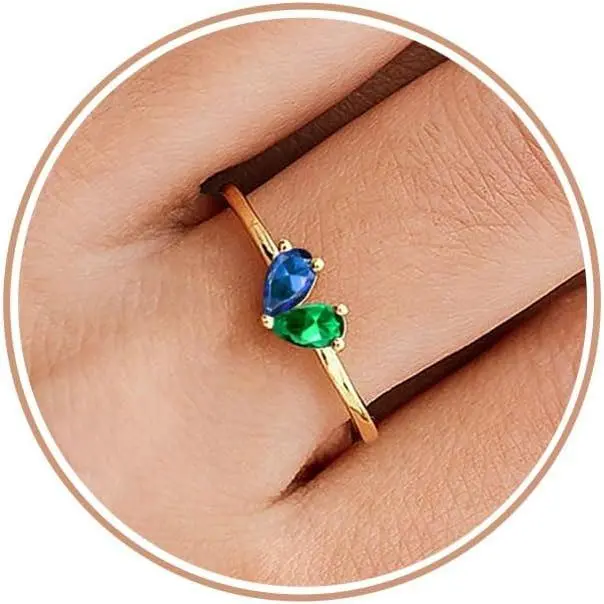 Gold Birthstone Rings for Women Non Tarnish Stackable Ring Dainty 14K Gold Plated Heart CZ Emerald Gemstone Ring Wedding Engagement Promise Ring for Her Birthday Personalized Jewelry Gifts for Mom
