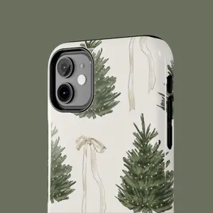 Watercolor Christmas Trees Phone Case Neutral Holiday Tree Pattern Durable Lexan Polycarbonate Shell TPU Rubber Liner Impact Resistant Glossy Finish UV Protection