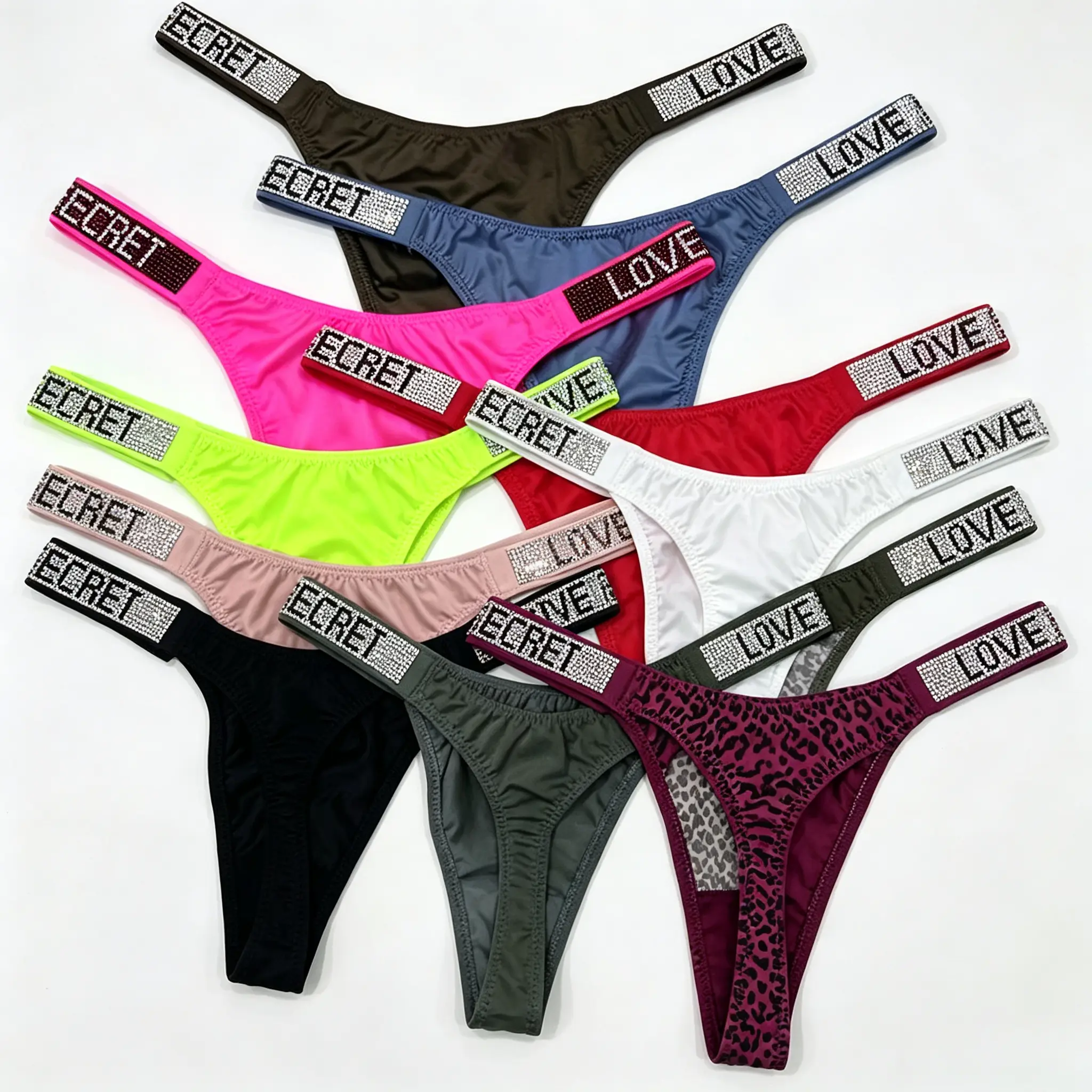 3Pcs/4PCS Low Waist Sexy Panties Women Thongs Rhinestones Letter Shiny G-string Sports Thong Shorts Briefs T-back Ladies Panties