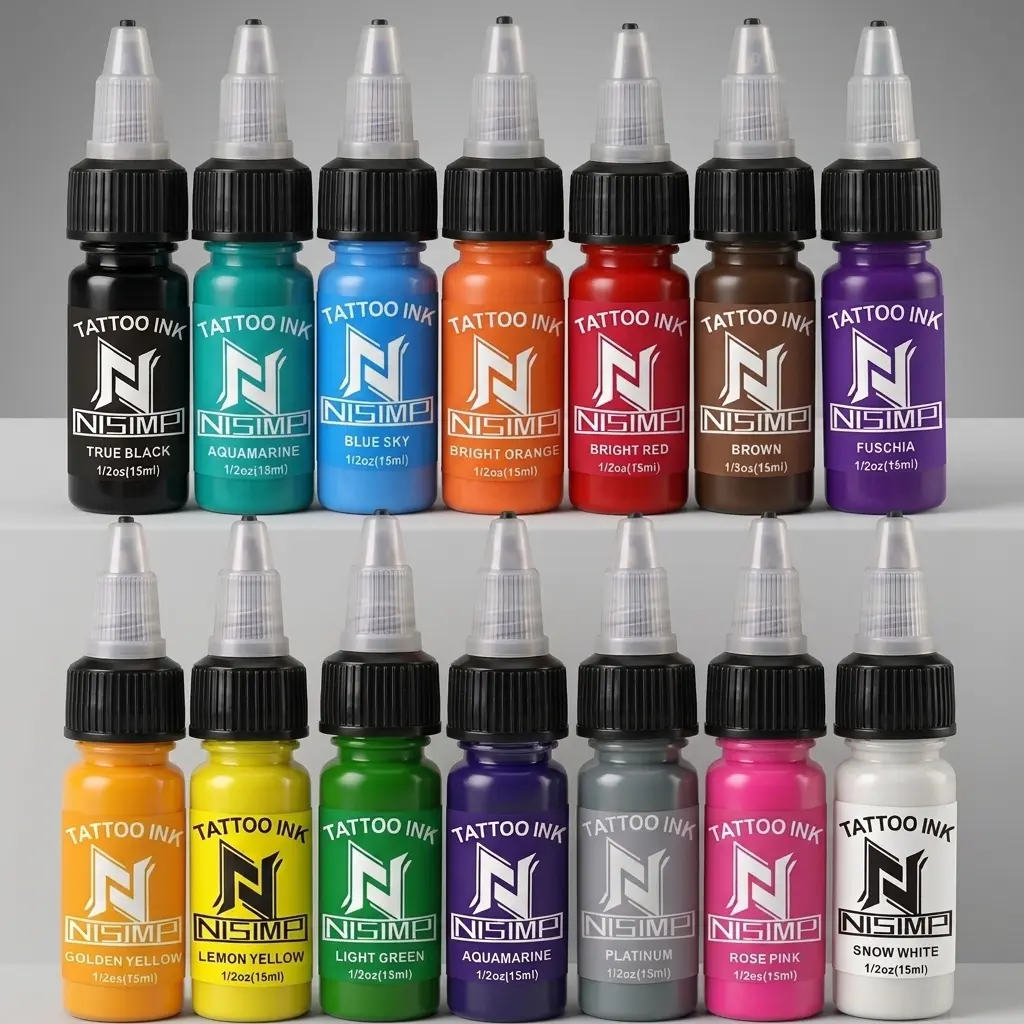 Professional Tattoo Ink Set 14 Colors 0.5OZ (15ml)Vegan-Friendly Pigment Tattoo Ink Supplies Ink, Smooth Application for Professional &Beginner Tattoo Artists, Safe Plant-BasedIngredients, Quick Coloring & Fade