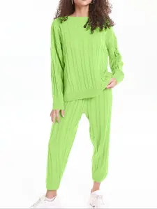 Two-Piece Set for Autumn and Winter, Long Sleeve Pullover Sweater with Knit Long Pants, Casual Minimalist for Everyday Wear