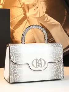 Elegant Gradient Crocodile Texture Rhinestone Handbag, Luxurious Crossbody Bag for Parties and Commute, Small Square Evening Bag