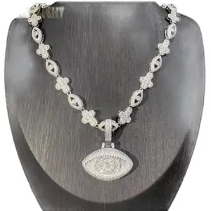 Iced CZ Eye Pendant W/ Custom Cross Chain Cubic Zirconia Stainless Steel Necklace Jewelry