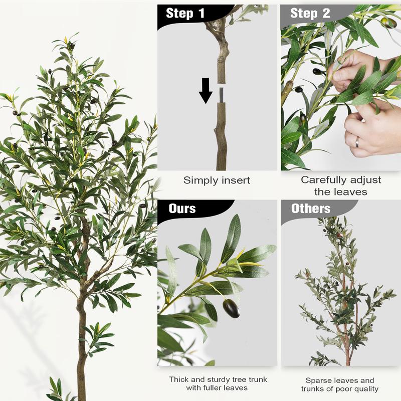 Artificial Olive Tree, Fake Indoor Plants , 6/7/8 Feet Tall- Realistic Large Simulated Potted Tree - Vintage Modern Home Decor For Home Office, Bedroom And Living Room, Thanksgiving Decoration