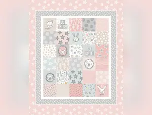 Bella Bunny & Bear | Crib Quilt Panel - Pink by Lewis & Irene | A650.1