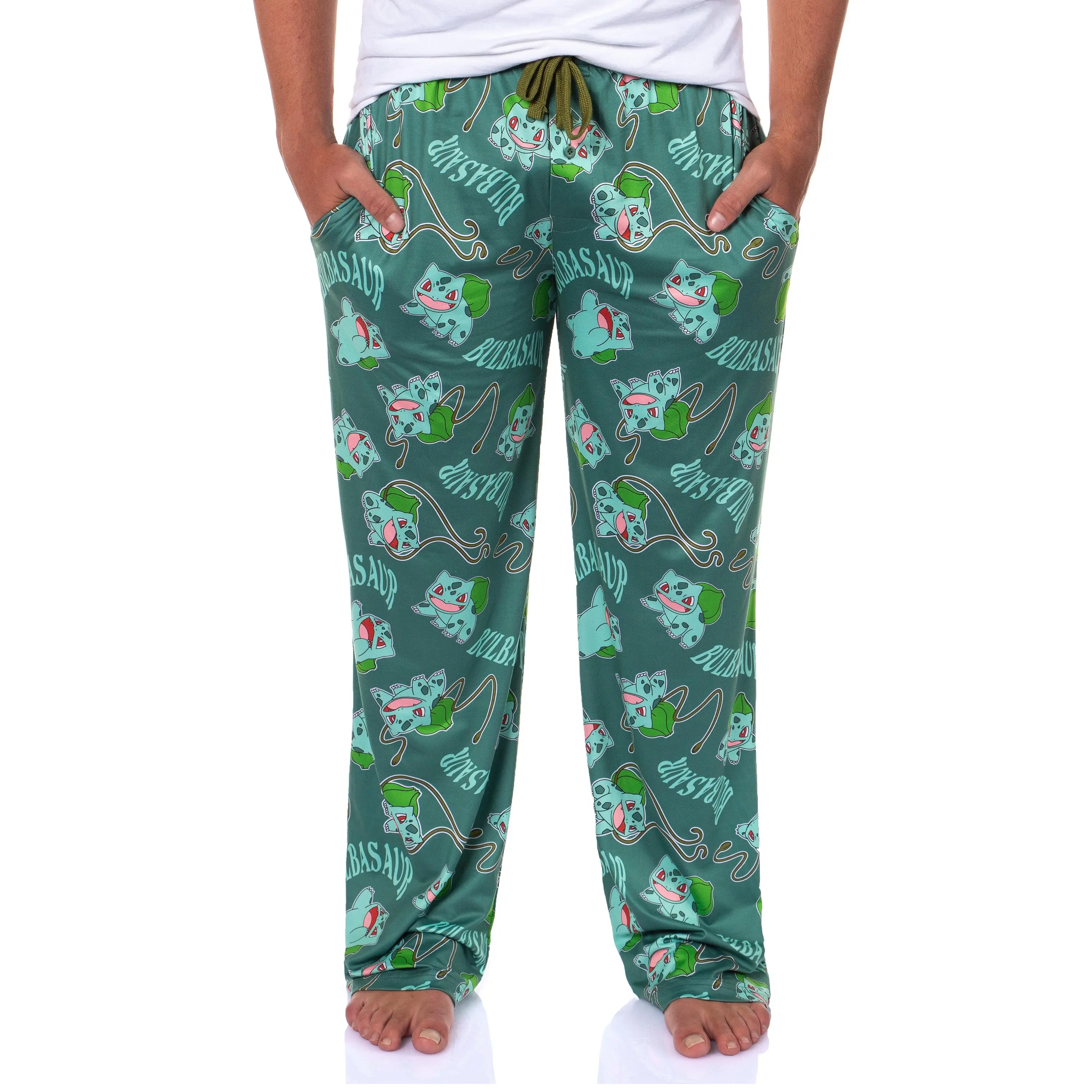 Pokemon Men's Bulbasaur #001 Vine Whip All Over Print Adult Pajama Pants Sleep Lounge Bottoms, Polyester, Nightwear