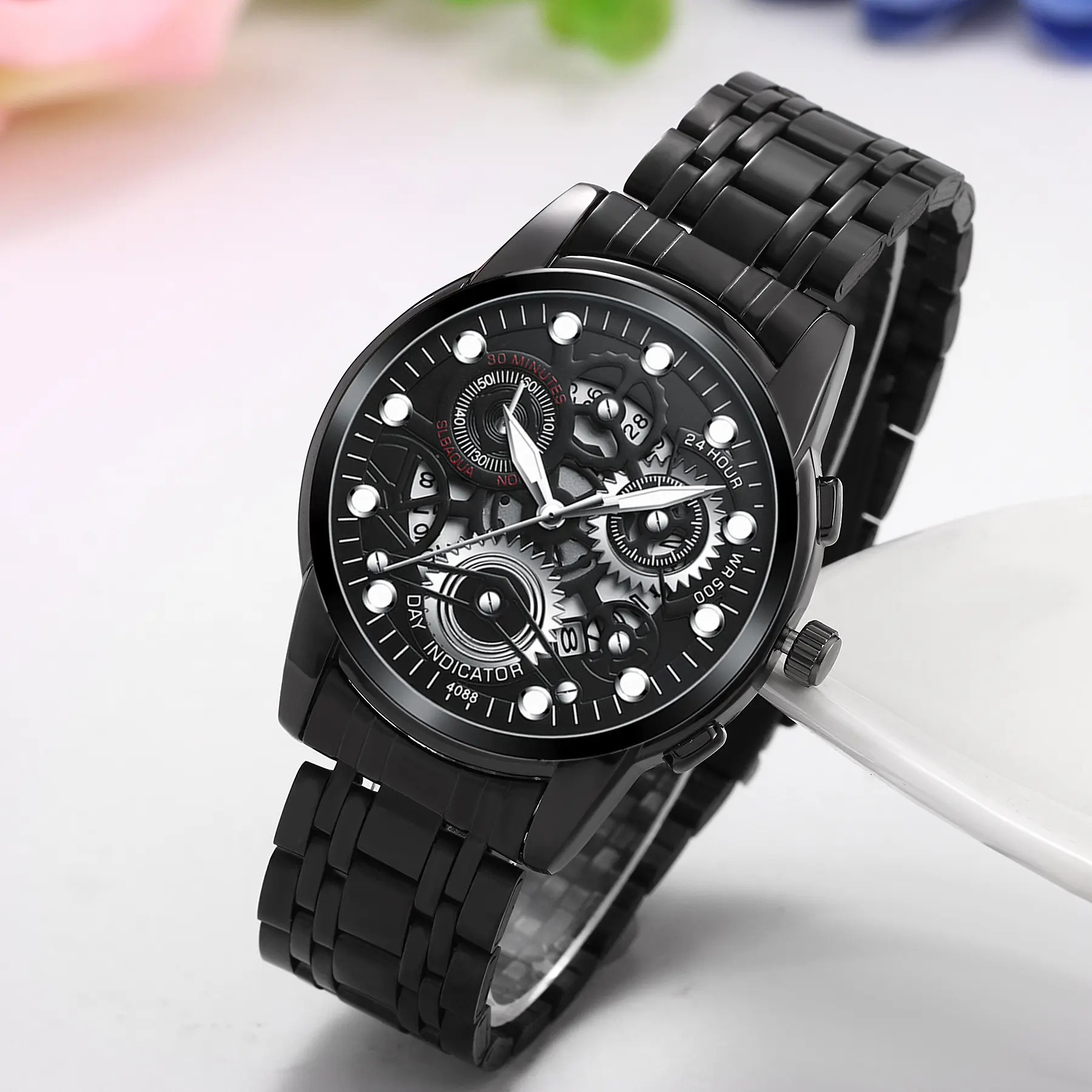OIDEA Men's Stainless Steel Skeleton Face Fashion Watch - Luminescent Hollow Dial, Calendar Date Display, 3ATM Water-Resistant Quartz Movement