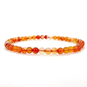Carnelian 4mm Gemstone Bracelet with Round Beads, Featuring Various Shades of Carnelian, Elegant Design