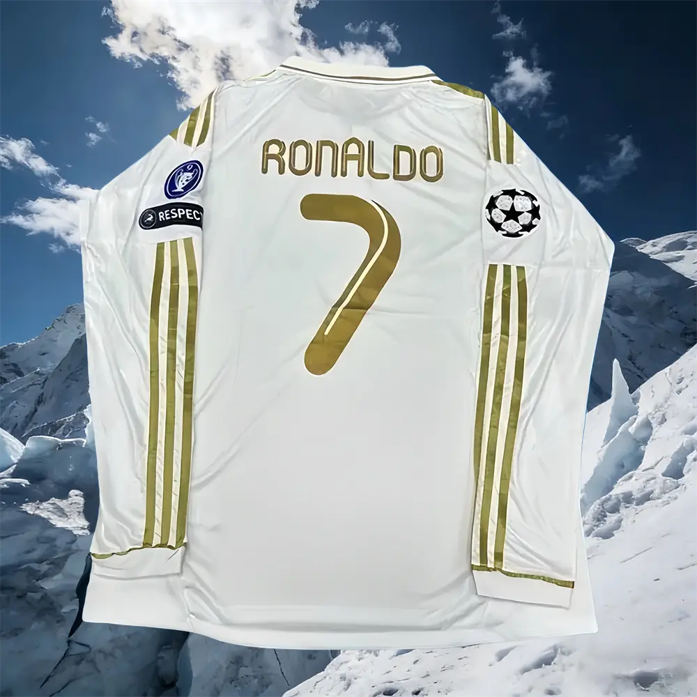 11/12 Home Ronaldo #7 Retro Fan Edition White Gold Trim Long-Sleeve Soccer Jersey