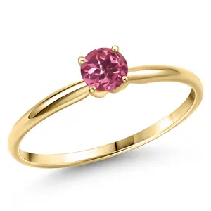 14K Yellow Gold Pink Tourmaline Engagement Ring For Women | 0.52 Cttw | Round 5MM | Gemstone October Birthstone