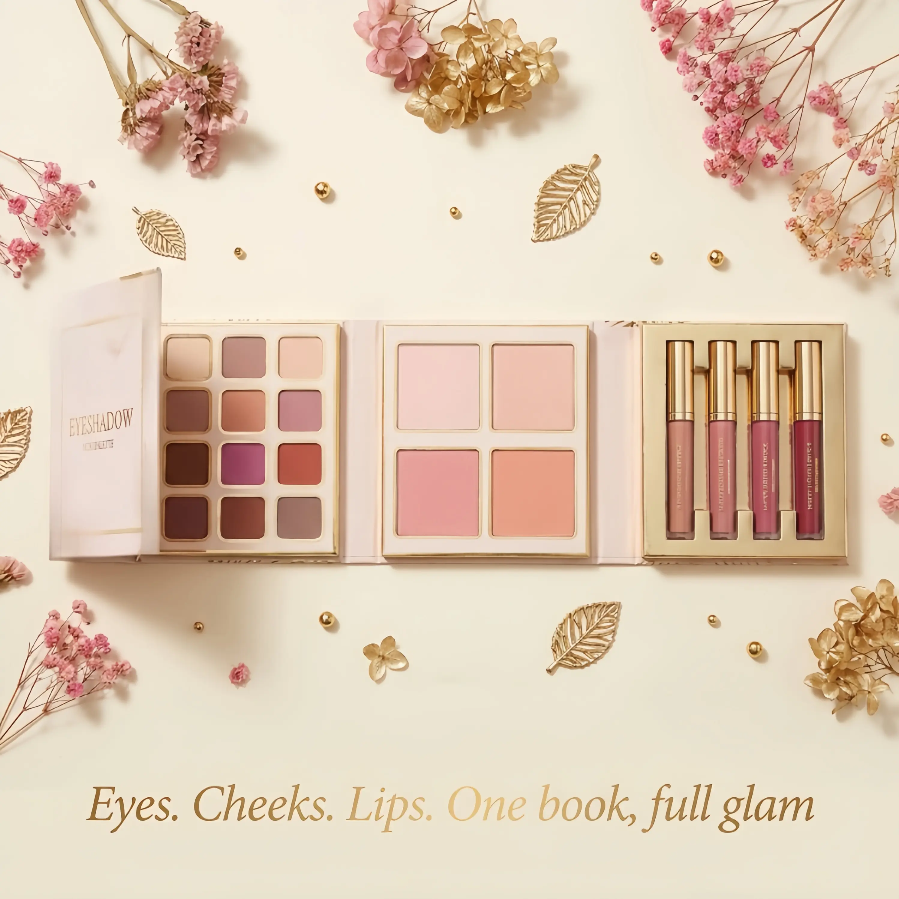 20-in-1 Sensitive Cosmetic Makeup Palette (12 Eyeshadows, 4 Blushes/Highlighters, 4 Matte Lipsticks) - Pigmented, Waterproof, Blendable, Lightweight, Travel-Friendly, Glitter, Metallic, Contour-Inclusive Gift for Her, Full Face Glow-Up Solution