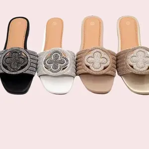 Women's Summer Flats Sandals with Rhinestone Accents Elegant Design Non-slip Comfort for Casual Wear