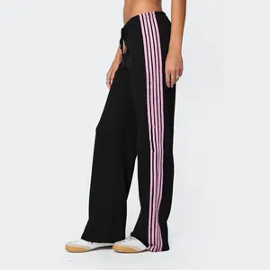 Womens Drawstring Sweatpants Side Striped Elastic Waistband Casual Pull On Long Pants Bottoms Outdoor